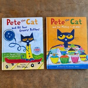 2 Pete the Cat Hardcover Books - His Groovy Buttons & the Missing Cupcakes